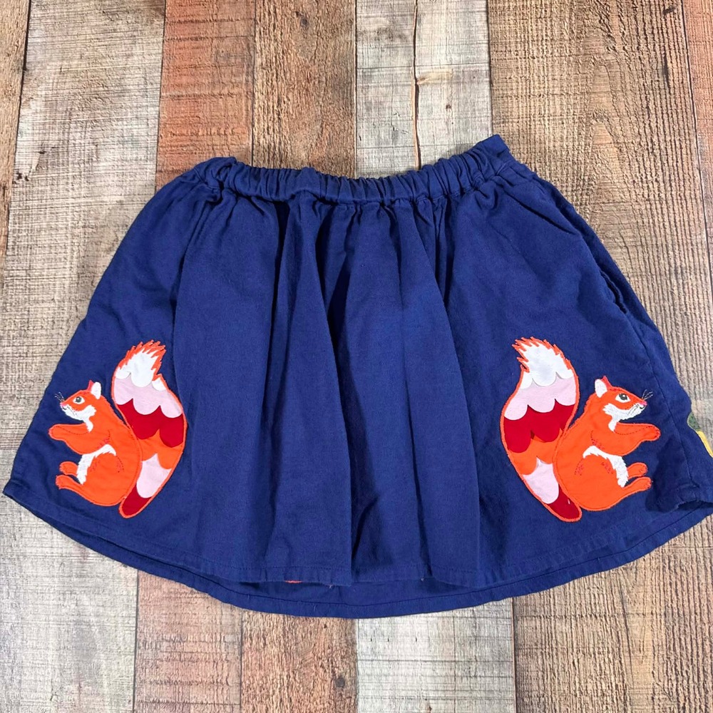 Mini Boden Navy Blue Squirrel Acorn Applique Cotton Skirt Size 6-7Y Forest - Picture 4 of 7